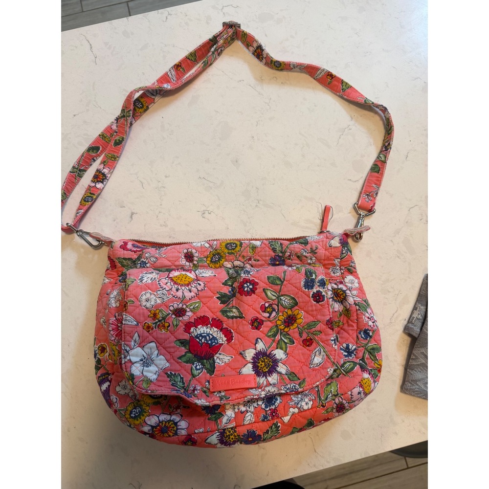 Vera Bradley Pink Floral Quilted Cotton Crossbody Bag Adjustable Strap Messenger